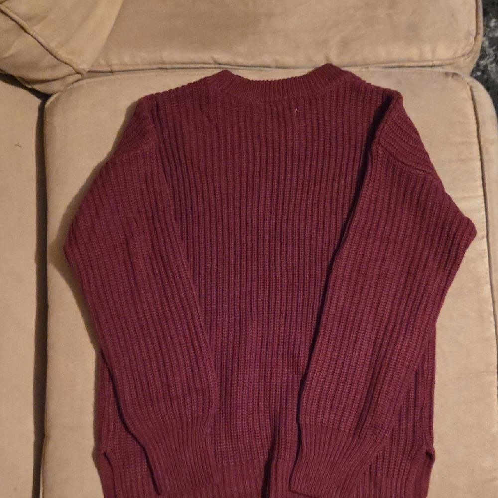 SO Women's Ribbed Crewneck Sweater - Wine - Picture 3 of 4